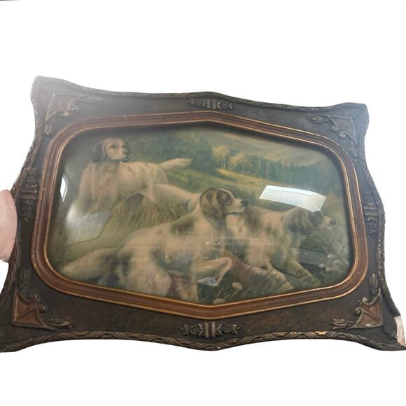 Hunting Birding Dogs Print in Antique Convex Frame Sporting Art - Picture 12 of 16